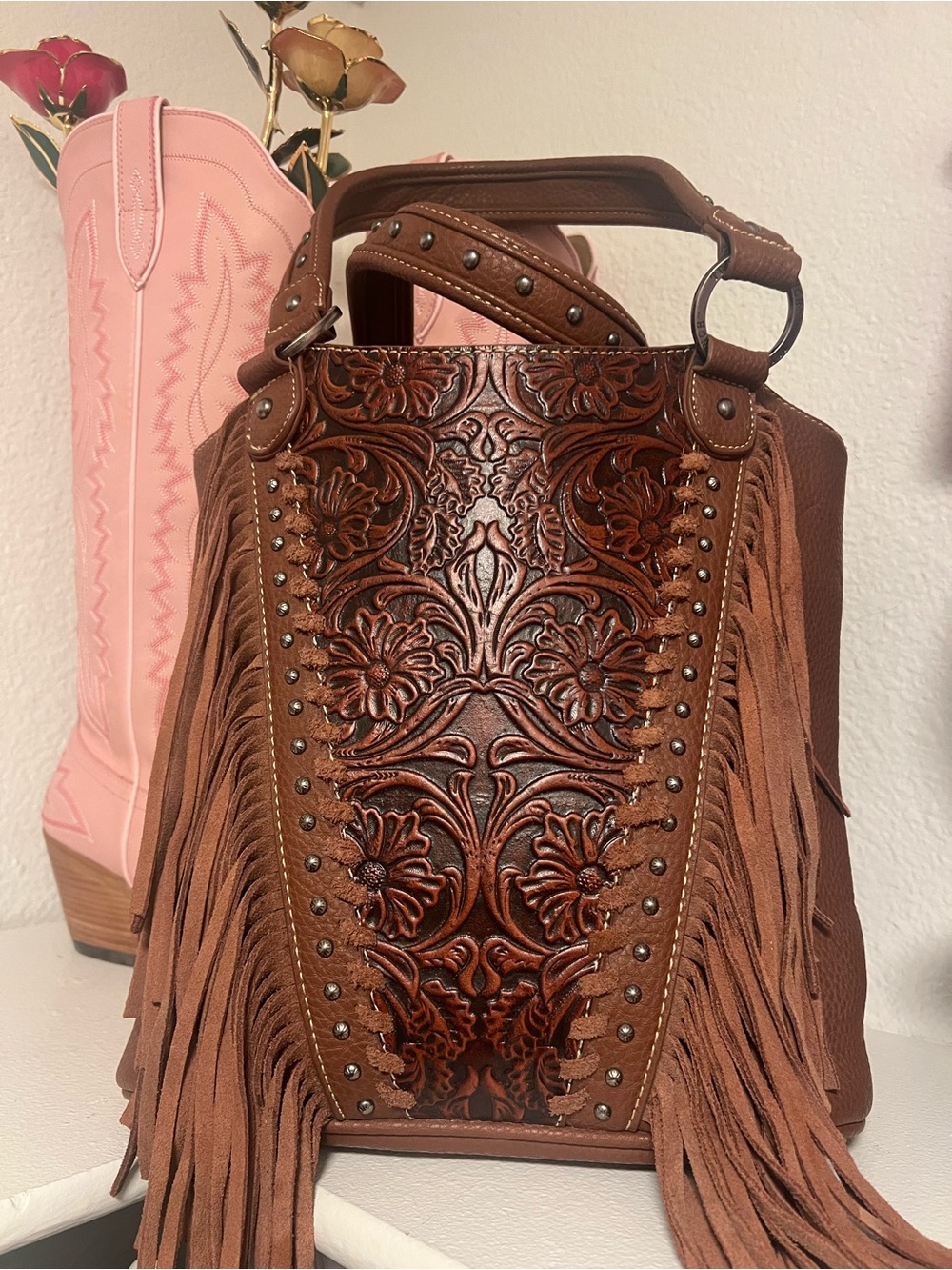 Trinity Ranch Conceal carry leather fringed tote
